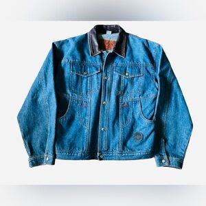 Vintage B-4-U Denim & Leather Trim Blue Jean Biker motorcycle Jacket Size XL